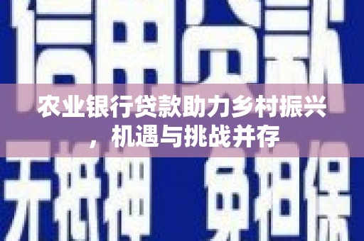 诏安农业银行贷款助力乡村振兴，机遇与挑战并存